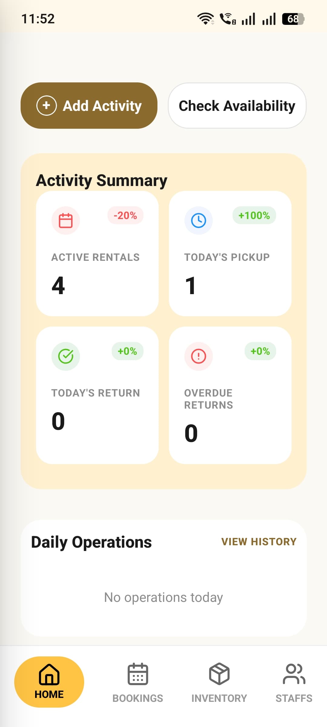 LentKart shop owner dashboard showing today's activity summary