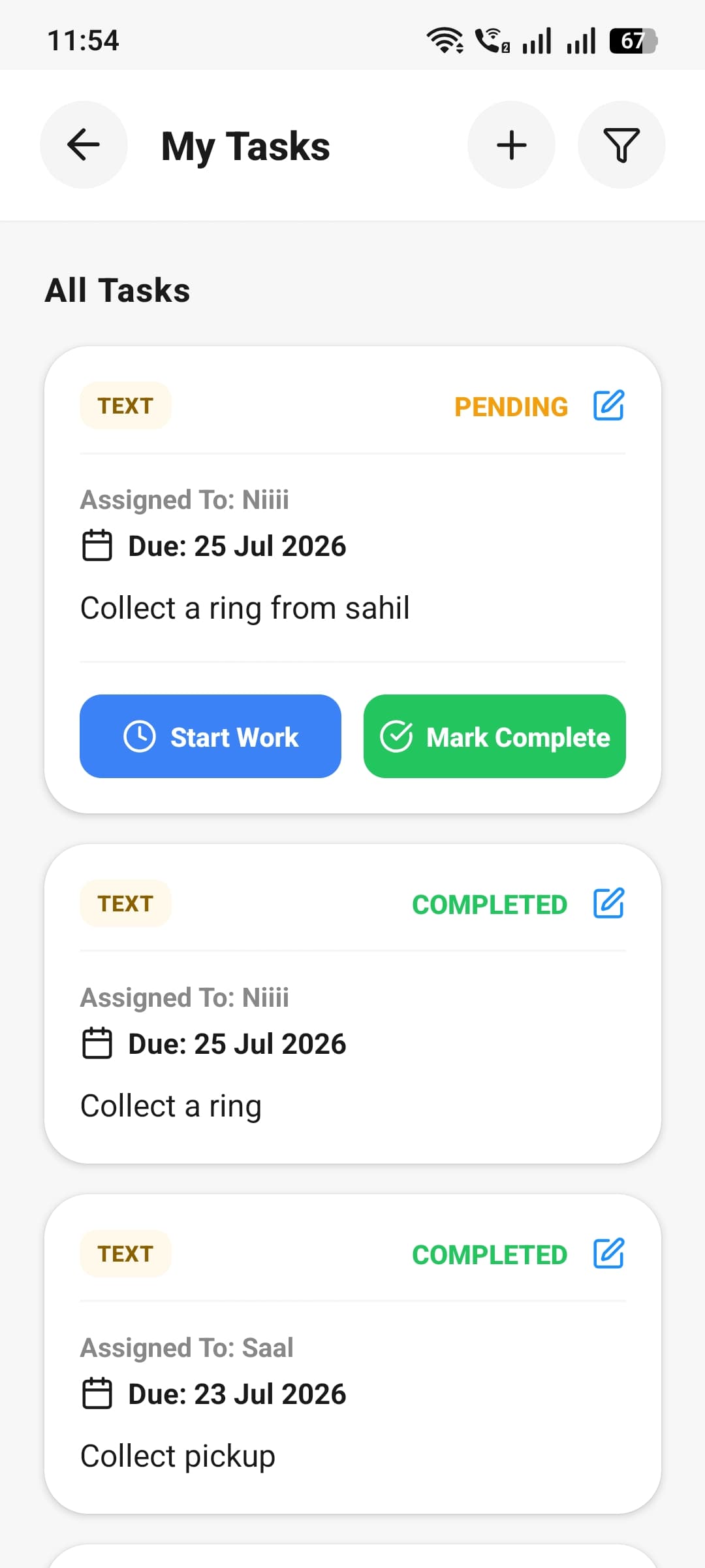 Task management screen where owners assign and track staff tasks